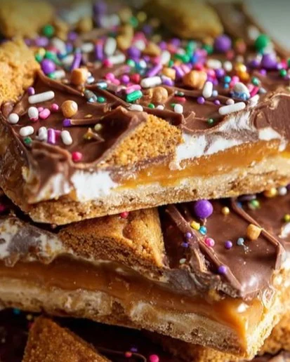 Delicious homemade Biscoff Crack dessert with crushed biscuits and chocolate.