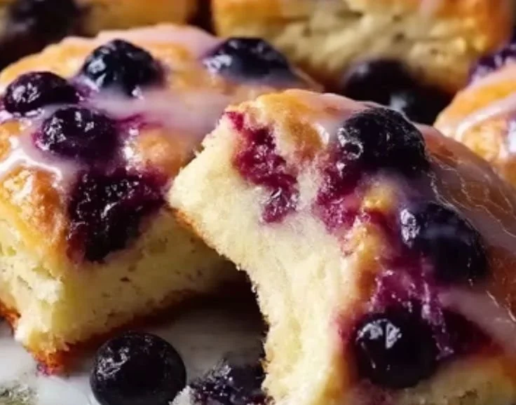 Freshly baked Blueberry Butter Swim Biscuits on a cooling rack