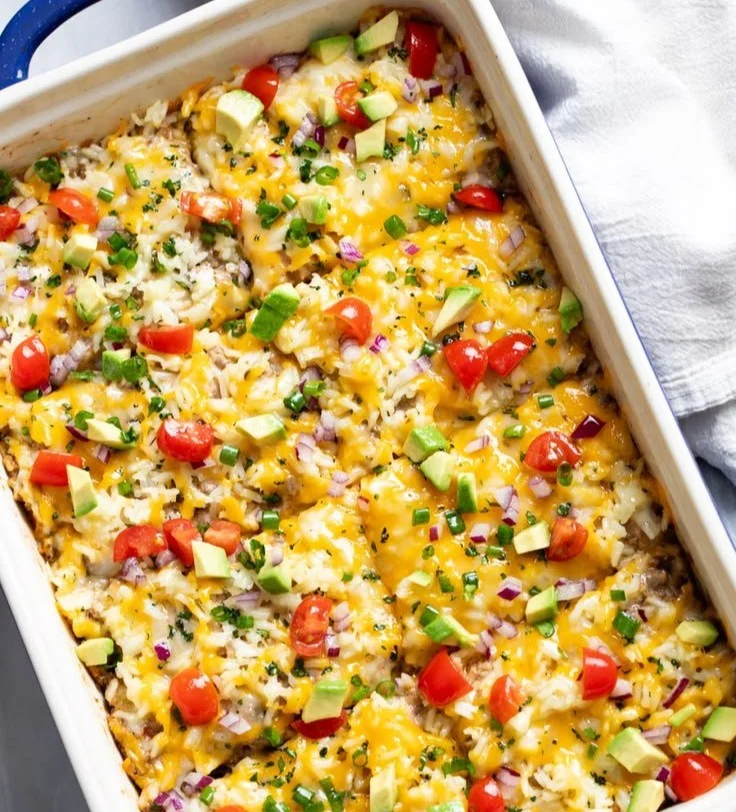 Delicious homemade burrito casserole served in a skillet