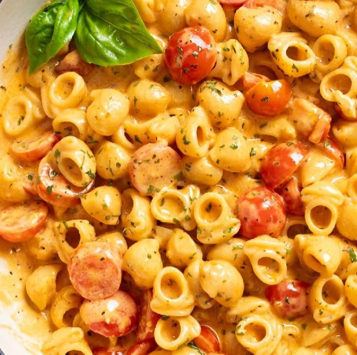 Delicious Cherry Tomato Pasta served in a bowl with fresh herbs.