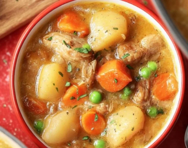 Delicious bowl of homemade Chicken Stew with vegetables and herbs
