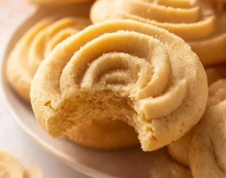 Freshly baked Classic Danish Butter Cookies on a wooden table