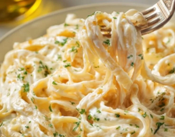 Creamy Cottage Cheese Alfredo sauce served over pasta for a healthy meal.