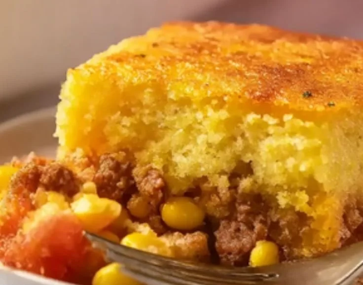 Delicious Cowboy Cornbread Casserole topped with cheese and jalapeños
