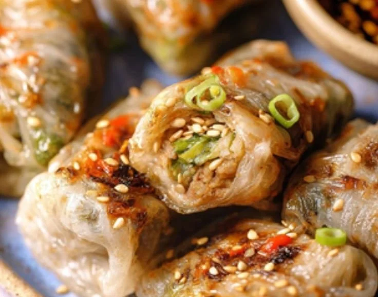 Delicious crispy rice paper dumplings served with dipping sauce