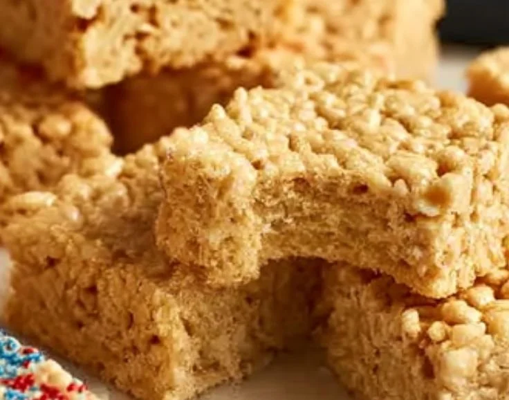 One pan baked rice krispy treats ready to be enjoyed.