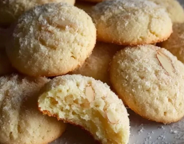 A plate of effortless Almond Ricotta Cookies arranged beautifully.