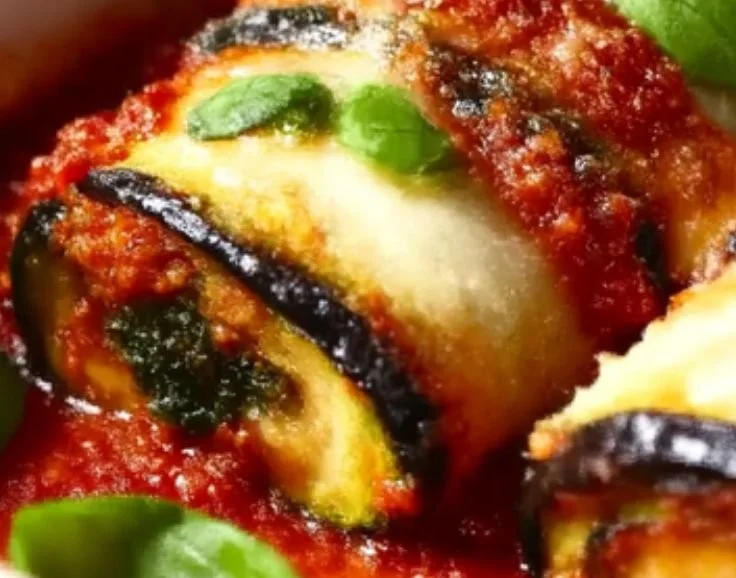 Delicious homemade eggplant roll-ups filled with herbs and cheese