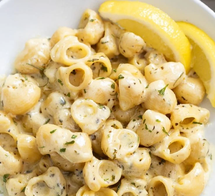 Delicious garlic butter pasta dish garnished with parsley