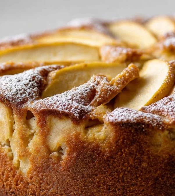 Delicious slice of homemade German Apple Cake with fresh apple slices