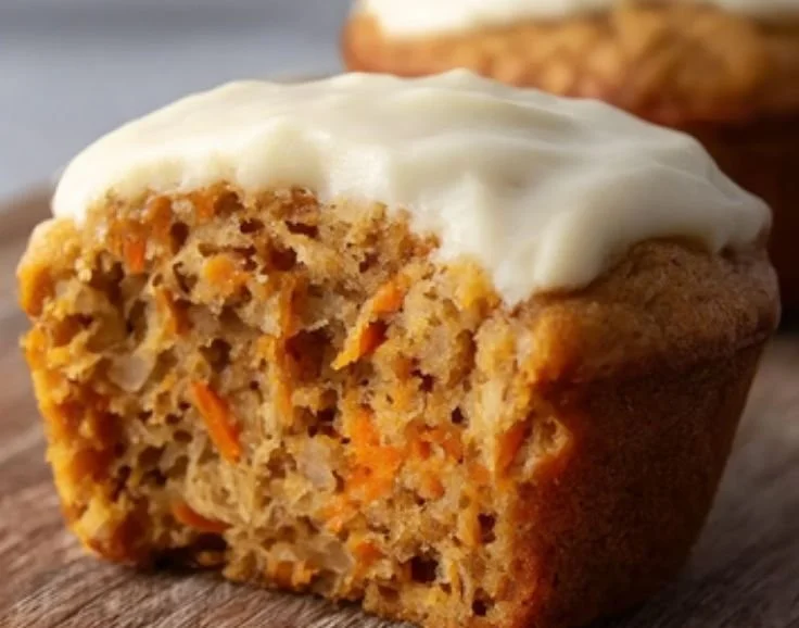 Delicious and healthy carrot cake muffins topped with nuts and spices