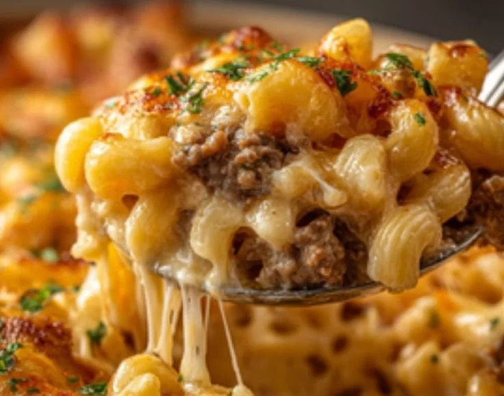 Delicious homemade cheese steak hamburger helper in a bowl