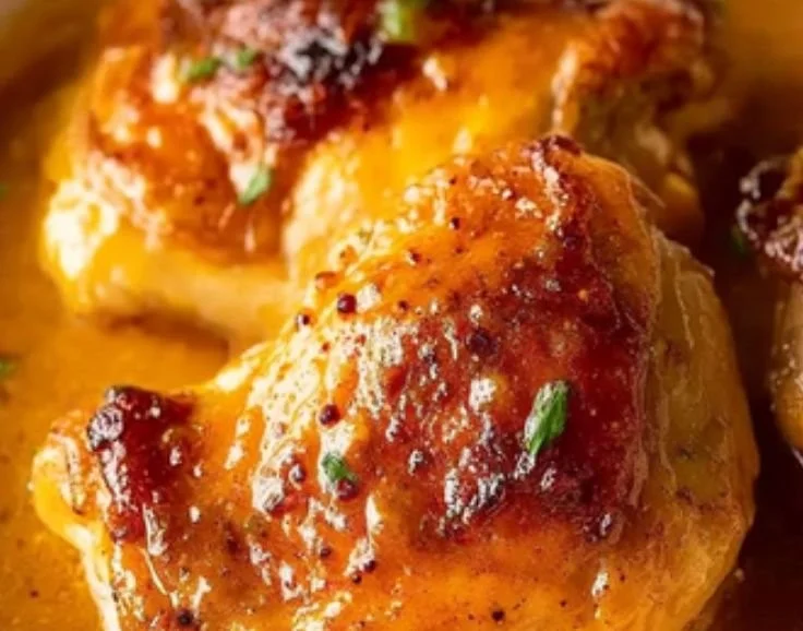 Honey mustard chicken served on a plate with garnishes