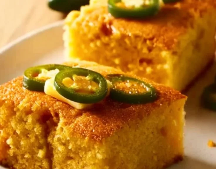 Delicious hot honey jalapeño cornbread with a golden crust and spicy jalapeños