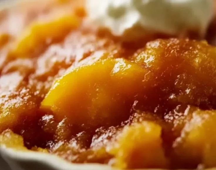 Homemade Peach Cobbler dessert with fresh peaches and golden crust