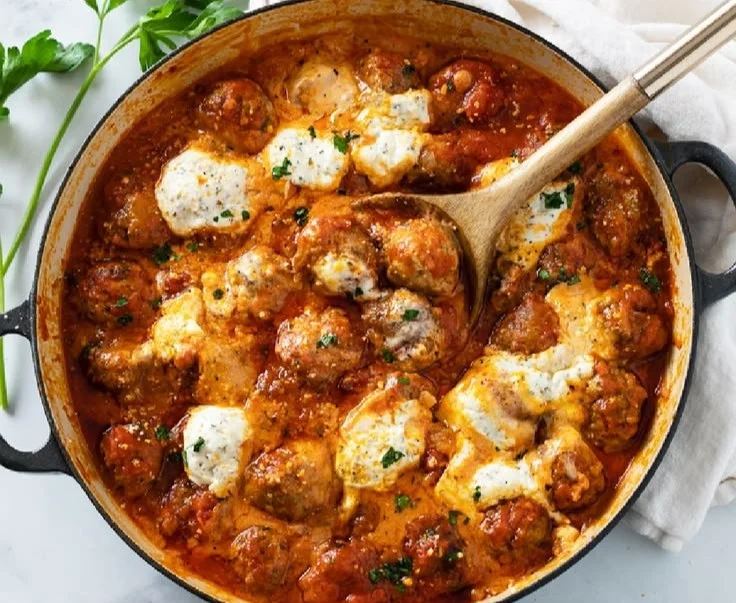 Delicious homemade ricotta meatballs served with marinara sauce.