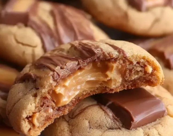 Snickers peanut butter cookies freshly baked with chocolate and peanuts