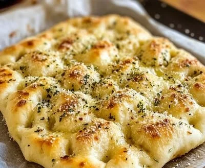 Homemade garlic parmesan focaccia bread fresh out of the oven