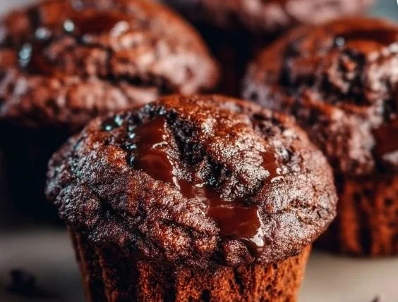 Delicious bakery style double chocolate zucchini muffins freshly baked