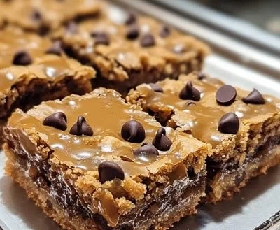 Delicious Better Than Anything Bars drizzled with chocolate and caramel topping