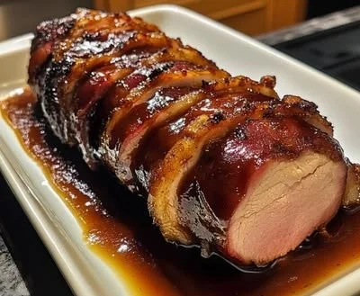 Bourbon BBQ Bacon Wrapped Pork Tenderloin ready in 30 minutes