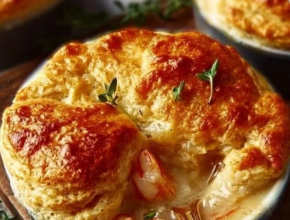 Cheddar Bay Biscuit Seafood Pot Pie with creamy filling and flaky crust