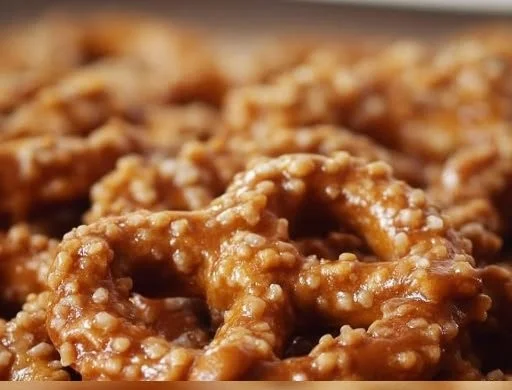 Delicious Church Lady Butter Toffee Pretzels coated in sweet toffee and crunchy texture.