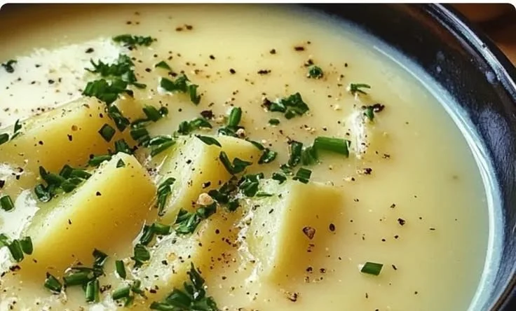 Creamy parsnip and potato soup served in a bowl, garnished with herbs.