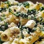 Delicious creamy spinach feta pasta served in a bowl with fresh herbs