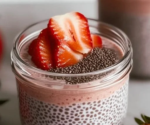 Delicious creamy strawberry chia seed pudding made with coconut milk