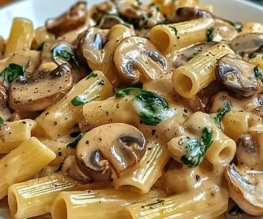 Creamy Tuscan mushroom pasta skillet with fresh herbs and parmesan cheese