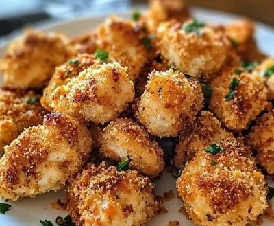 Crispy baked chicken bites served with dipping sauce