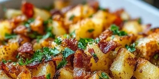 Plate of crispy breakfast potatoes served at a brunch table