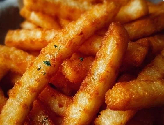 Crispy mashed potato fries served with a dipping sauce on a plate