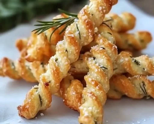 Crispy rosemary parmesan cheese straws on a baking tray