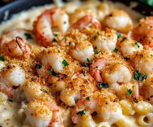Decadent lobster macaroni and cheese with crab and shrimp