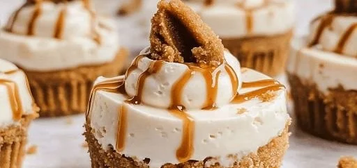 Decadent no-bake mini Biscoff cheesecakes with cookie crumble topping