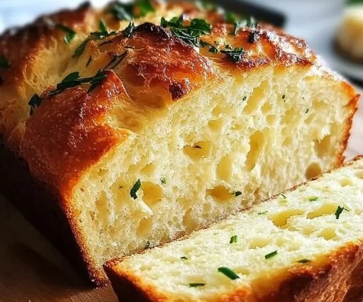 Loaf of delicious cottage cheese bread on a wooden table
