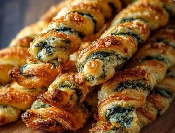 Delicious Parmesan Spinach Cheese Twists appetizer on a plate.