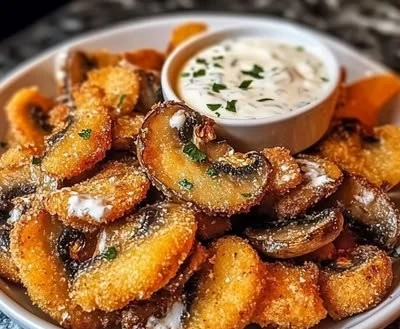 Delicious fried sliced mushrooms served with ranch dipping sauce