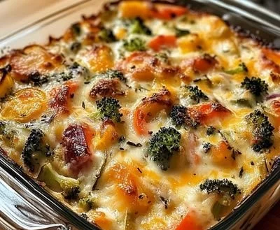 High-protein cottage cheese veggie bake fresh out of the oven