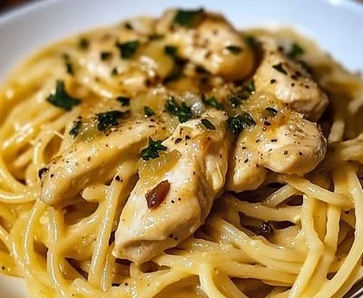 Delicious Monterey Chicken Spaghetti served in a bowl with vegetables