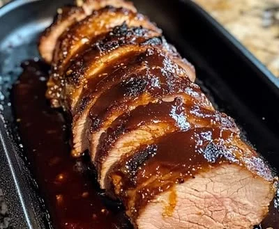 Oven baked BBQ pork tenderloin served with sides