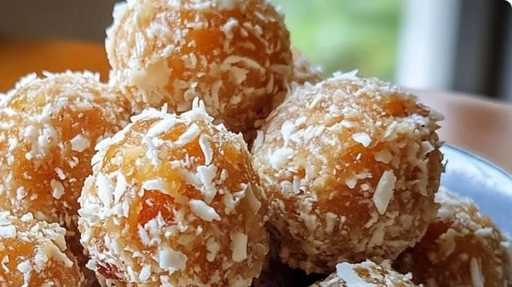 Homemade coconut date bliss balls for a healthy and energizing snack.