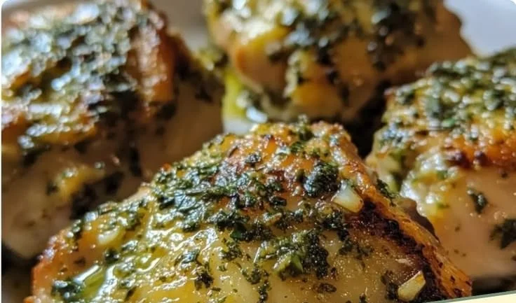 Delicious garlic herb chicken thigh pieces served on a plate