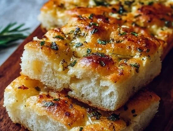 Homemade garlic parmesan focaccia bread fresh out of the oven