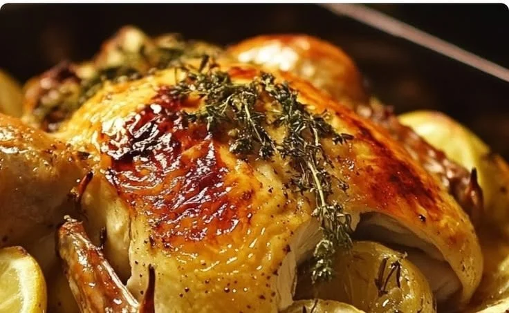 Easy lemon-fennel garlic butter roast chicken recipe with golden crispy skin