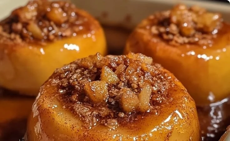 Delicious Easy Maple Cinnamon Baked Apples served warm with a sprinkle of cinnamon.