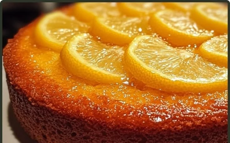 Delicious easy one-bowl lemon olive oil cake ready to serve.