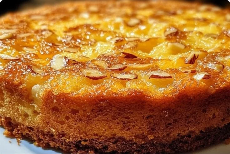 Slice of Easy One-Bowl Lemon Ricotta Almond Cake on a plate